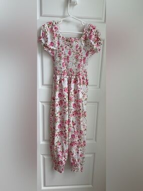 SweetHoney Jump Suit Pink Floral Smocked